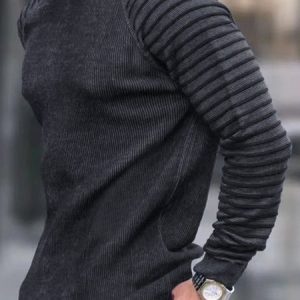 Knitted Regular Fit Striped Casual T-Shirt, T-Shirts, color:Deep Gray|size:3XL, JustFashionNow