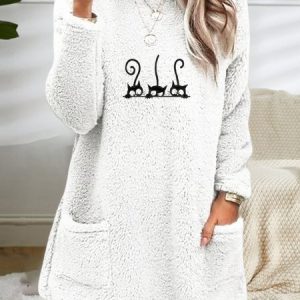 Cat Fluff/Granular Fleece Fabric Regular Fit Animal Dress, Dresses, color:White|size:XXL, JustFashionNow