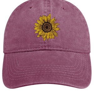 Sunflower Adjustable Denim Hat, color:Wine Red|size:One-size, Lilicloth.com