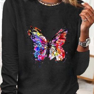 Women's Butterfly Simple Long Sleeve T-Shirt, color:Black|size:3XL, Lilicloth.com