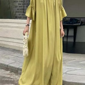Half sleeve Crew Neck Vacation Loose Dress, Maxi Dresses, color:Yellow|size:XXL, Stylewe