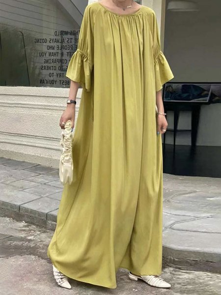 Half sleeve Crew Neck Vacation Loose Dress, Maxi Dresses, color:Yellow|size:XXL, Stylewe