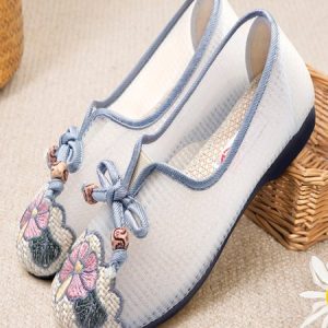 Casual Floral Slip On Flat Heel Shallow Shoes, Flats/Loafers, color:Gray|size:40, Noracora