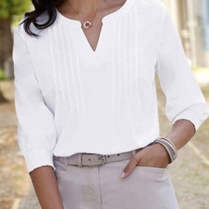 JFN V Neck Plain Simple Loose Blouse, Shirts & Blouses, color:White|size:XXL, JustFashionNow