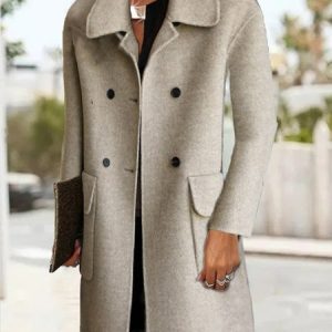 Long Sleeve Plain Regular Loose Coat For Women, Coats, color:Apricot|size:3XL, Noracora