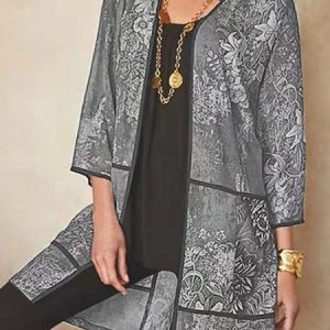 Wrap Long Sleeve Floral Regular Loose Kimono For Women, Kimono, color:Gray|size:5XL, Noracora