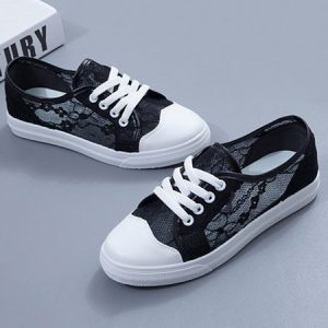 Casual Breathable Floral Lace Lace-Up Shoes, Sneakers, color:Black|size:40, JustFashionNow