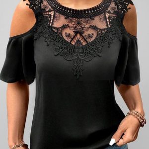 Womens Crew Neck Casual Loose Plain T-Shirt, T-Shirts, color:Black|size:XXL, JustFashionNow