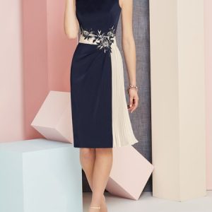 Party  Tight Vintage Plain Satin Dress, Midi Dresses, color:Dark Blue|size:XXL, Stylewe