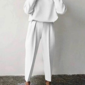 Stylewe Simple Plain Two Piece Pants Set, Two-piece Set, color:White|size:XS, Stylewe