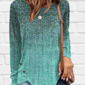 Ethnic Loose Crew Neck Casual T-Shirt, T-Shirts, color:Cyan|size:XXL, JustFashionNow
