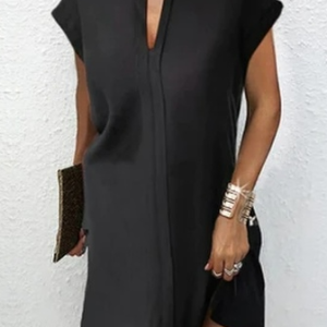 Plain V Neck Elegant Dress, Short, color:Black|size:XXL, catalog Noracora shop