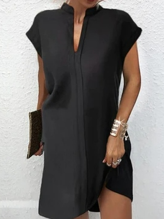 Plain V Neck Elegant Dress, Dresses, color:Black|size:XXL, JustFashionNow
