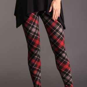 JFN Elastic Waist Checked Printed Vintage Leggings, Leggings, color:Red|size:3XL, JustFashionNow