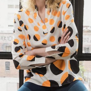 Daily Long sleeve Urban Polka Dots Regular Fit Top, Tops, color:Yellow|size:XXL, Stylewe
