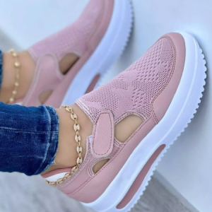JFN Breathable Hollow Fabric Mesh Velcro Portable Walking Shoes, Sneakers, color:Pink|size:US 11, JustFashionNow
