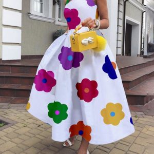 Floral Elegant Regular Fit Midi Dress With No Belt, Midi Dresses, color:As Picture|size:XXL, Stylewe