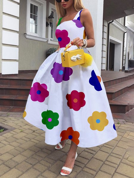 Floral Elegant Regular Fit Midi Dress With No Belt, Midi Dresses, color:As Picture|size:XXL, Stylewe