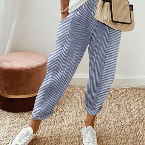 Striped Printed Casual Loose Pants, Pants, color:Blue|size:XS, JustFashionNow