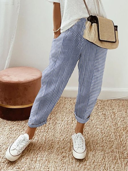 Striped Printed Casual Loose Pants, Pants, color:Blue|size:XS, JustFashionNow