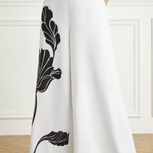 2023 Fashion week floral Elegant Fashion Wide Leg Pants, Pants, color:Off White|size:XXL, Stylewe