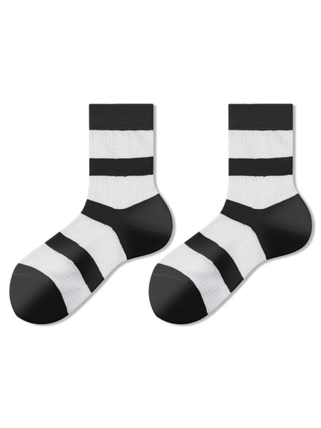 1pair Breathable Color Block Striped Mid-calf Socks, Socks, color:Black-white|size:One-size, JustFashionNow