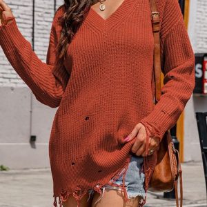 Women Wool/Knitting Plain Long Sleeve Comfy Casual Sweater, Sweaters, color:Rust|size:XL, Noracora