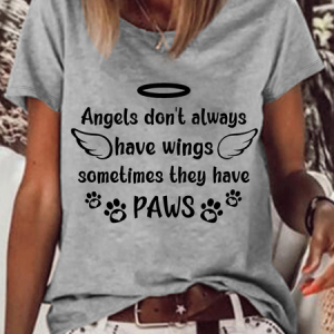 Women’s Angel Wings Pet In Loving Memory Cotton-Blend Casual T-Shirt, color:Gray|size:3XL, Lilicloth.com