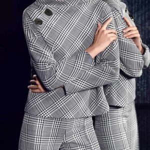 Plaid Loose Urban Half Turtleneck Shirt, Blouses and Shirts, color:Black-white|size:XXL, Stylewe