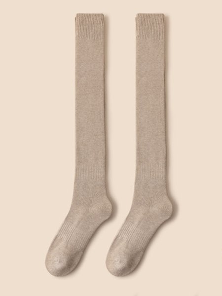 1pair Women Minimalist Warmth Over the Knee Socks, Socks, color:Khaki|size:One-size, JustFashionNow