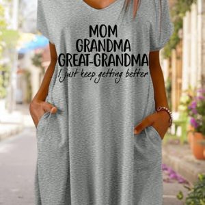 Gift For Great-Grandma Mom Grandma Great-Grandma Women's V Neck Dress, color:Gray|size:3XL, Lilicloth.com