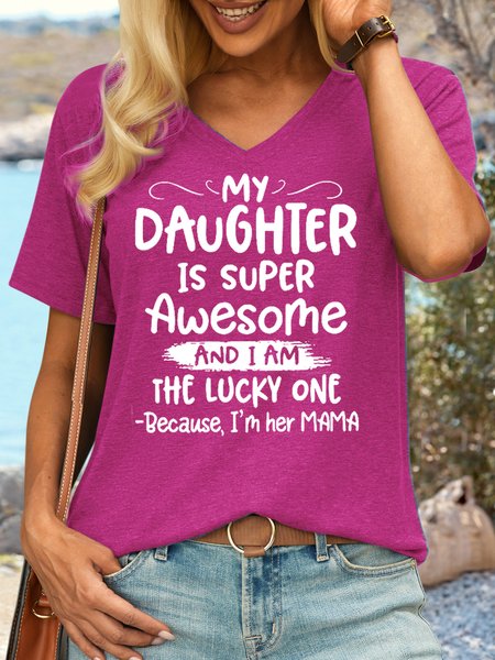 Women's My Daughter Is Super Awesome Casual Crew Neck T-Shirt, T-shirts, Lilicloth.com
