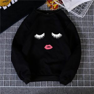 Casual Crew Neck Face Sweatshirt, Hoodies & Sweatshirts, color:Black|size:3XL, Noracora