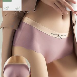 Women's Breathable Comfortable Color Contrasting Wavy Edge Seamless Underwear, Briefs, color:Purple|size:XL, JustFashionNow