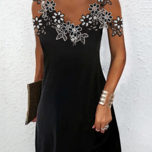 JFN V Neck Lace Black Party?Mini Prom Dress, Dresses, color:Black|size:XXL, JustFashionNow
