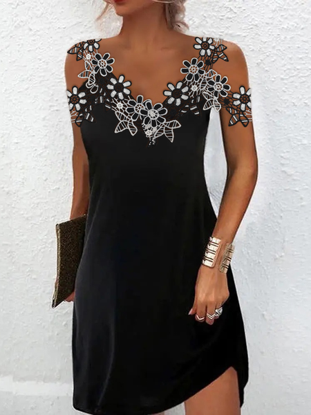 JFN V Neck Lace Black Party?Mini Prom Dress, Dresses, color:Black|size:XXL, JustFashionNow