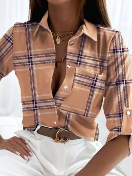 Shirt Collar Loose Casual Ethnic Blouse, Shirts & Blouses, color:Khaki|size:5XL, JustFashionNow