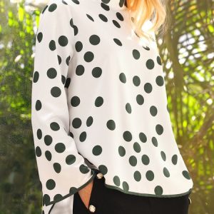 Polka Dots Elegant Loosen Long Sleeve Blouse, Blouses and Shirts, color:Off White|size:XS, Stylewe