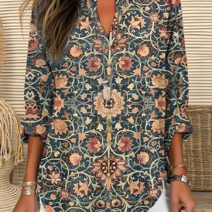 Loose Casual Ethnic Shirt, Shirts & Blouses, color:Green|size:XXL, JustFashionNow