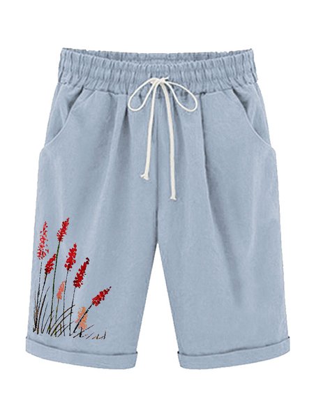 Women‘s Floral Knee Length Bermuda Shorts Plus Size Casual Summer Loose Fit Long Shorts Elastic Waist Shorts with Pockets, Shorts, Lilicloth.com