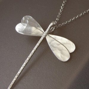 Ethnic Vintage Silver Embossed Distressed Dragonfly Pattern Necklace Boho Jewelry, color:Silver|size:One-size, Lilicloth.com