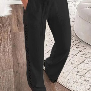 Casual Plain Loose Pants, Pants, color:Black|size:XXL, JustFashionNow