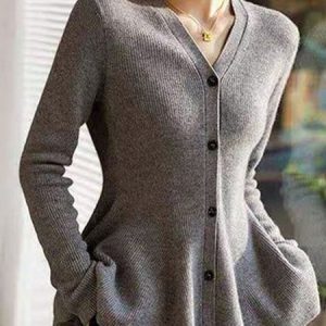 Regular Fit V Neck Casual Buttoned Sweater, Sweaters, color:Gray|size:XXL, JustFashionNow
