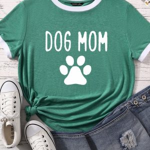 Lilicloth X Funnpaw Women's Dog Mom Matching T-Shirt, color:Green|size:XXL, Lilicloth.com