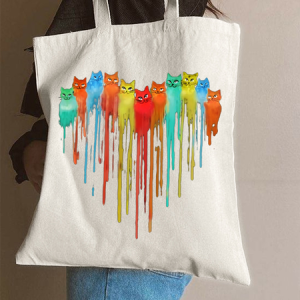 Cordate Cat Shopping Tote, color:White|size:One-size, Lilicloth.com