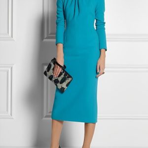 Urban Plain Regular Fit Crew Neck Dress, Midi Dresses, color:Blue|size:XXL, Stylewe