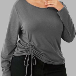 Casual Plain Crew Neck T-Shirt, T-Shirts, color:Deep Gray|size:4X, JustFashionNow