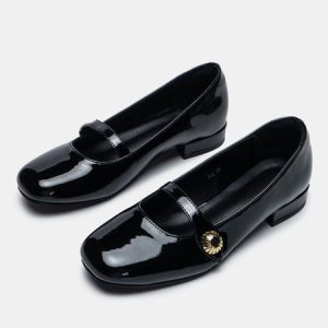Vintage Metal Decor Mary Jane Shoes, Flats, color:Black|size:39, Stylewe