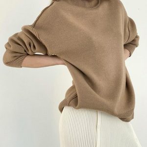 Women Wool/Knitting Plain Long Sleeve Comfy Casual Sweater, Sweaters, color:Khaki|size:L, Noracora