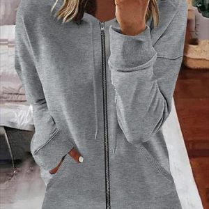Hoodie Long Sleeve Plain Regular Micro-Elasticity Loose Hooded Jacket For Women, Jackets, color:Gray|size:3XL, Noracora